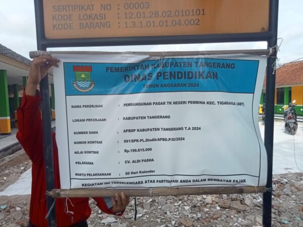 Diduga Pembangunan Pagar TK-Negeri Tigaraksa mengurang bahan bangunan.
