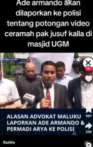 Potongan Vidio yang di sebarluaskan oleh Ade, membuat waprez tak terima langsung di laporkan ke Polisi.